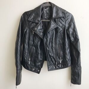 F2 black faux leather moto jacket size XS